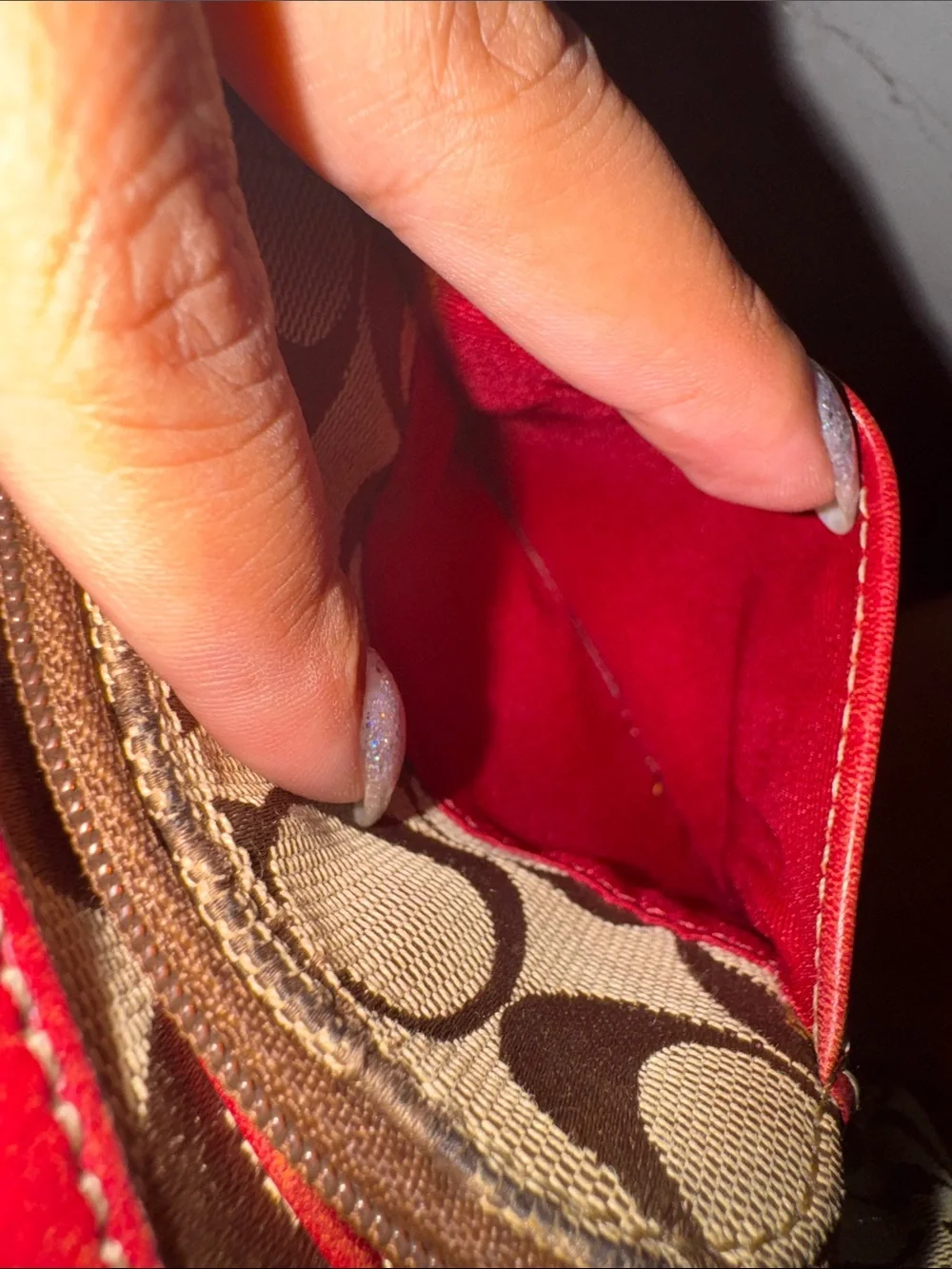 Coach Signature Canvas with red leather trim